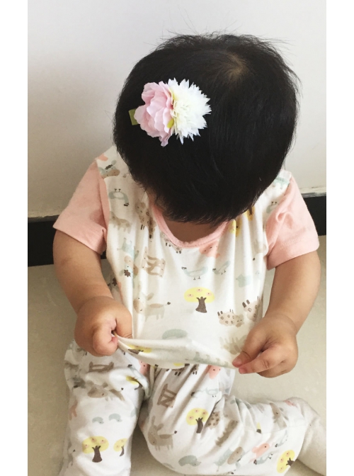 Handmade Fashion Cute Pink White Flowers Baby Girl Child Edging Green Small Hairpin