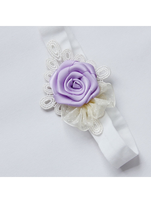 Trend Fashion Cute White Lace Mesh Purple Rose Flower Girl Baby Child Elastic Hair Band