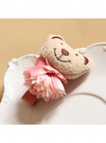 Cute Fashion Girl Child Baby Plush Bear Pink Flower Bow Cartoon Christmas Hairpin
