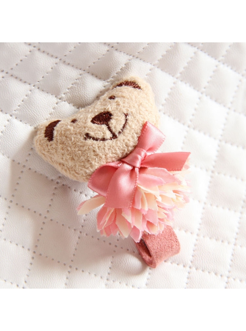 Cute Fashion Girl Child Baby Plush Bear Pink Flower Bow Cartoon Christmas Hairpin