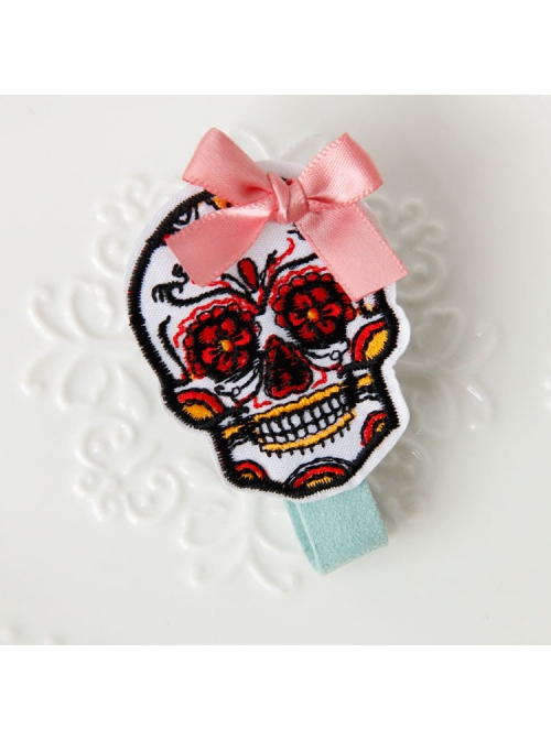 Skull Pink Bow Cute Fashion Girl Child Baby Trend Blue Duckbill Hairpin
