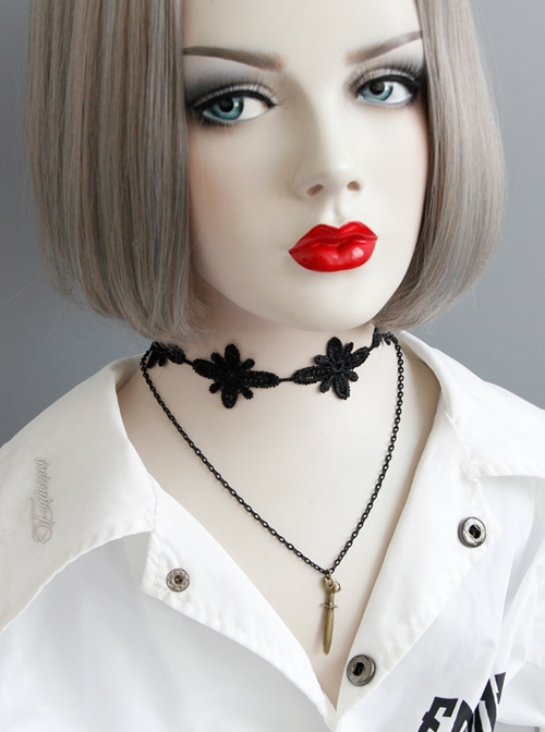 Fashion Retro Gothic All-Match Black Lace Flower Chain Dagger Personalized Collar