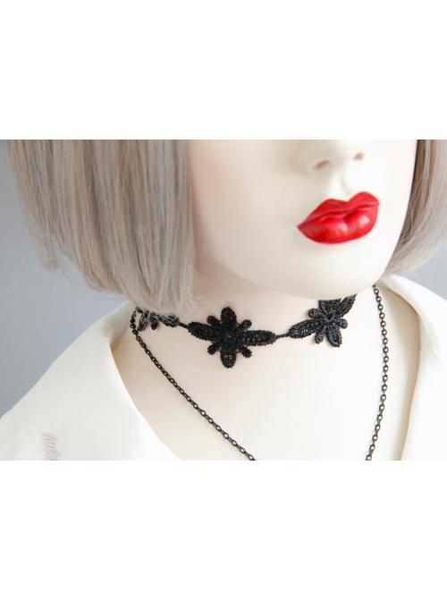Fashion Retro Gothic All-Match Black Lace Flower Chain Dagger Personalized Collar