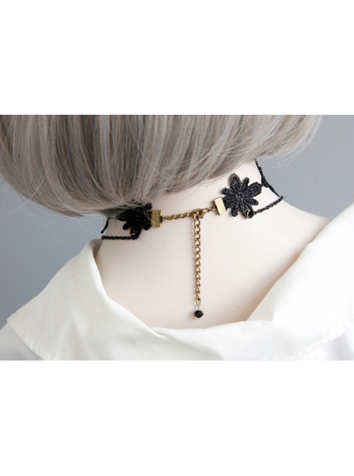 Fashion Retro Gothic All-Match Black Lace Flower Chain Dagger Personalized Collar