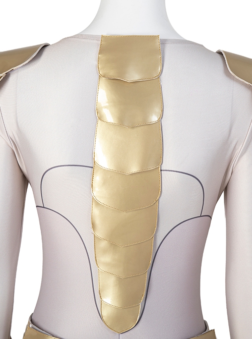 Eternals Thena Beige Battle Suit Design Combination 2 Halloween Cosplay Costume Golden Back Armor