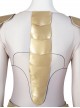 Eternals Thena Beige Battle Suit Design Combination 2 Halloween Cosplay Costume Golden Back Armor