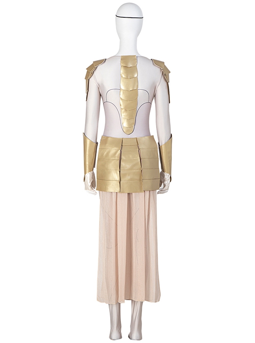 Eternals Thena Beige Battle Suit Design Combination 2 Halloween Cosplay Costume Golden Back Armor