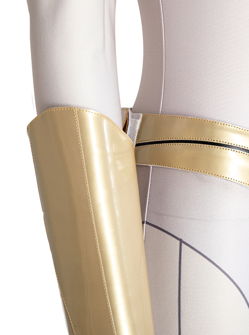 Eternals Thena Beige Battle Suit Design Combination 2 Halloween Cosplay Costume Golden Handguards