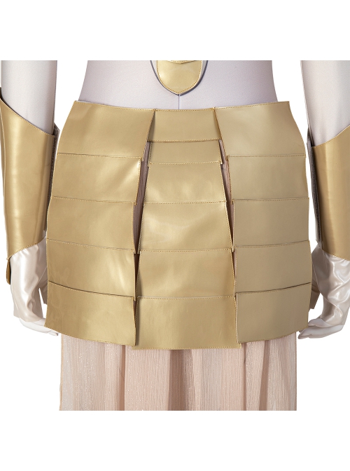 Eternals Thena Beige Battle Suit Design Combination 2 Halloween Cosplay Costume Golden Handguards