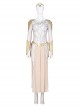 Eternals Thena Beige Battle Suit Design Combination 2 Halloween Cosplay Costume Bronze Forehead Decoration