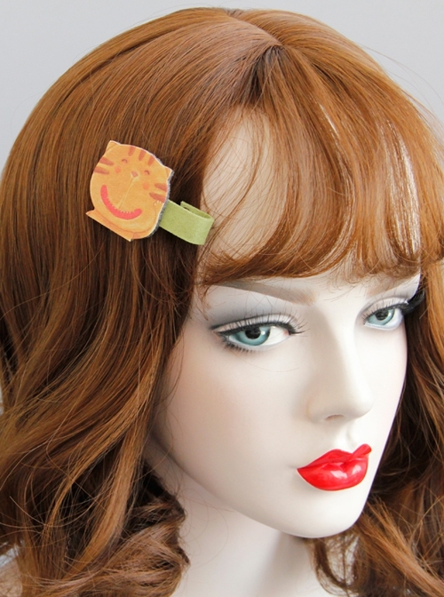 Girl Fashion Funny Cartoon Cute Little Yellow Cat Green Hairpin