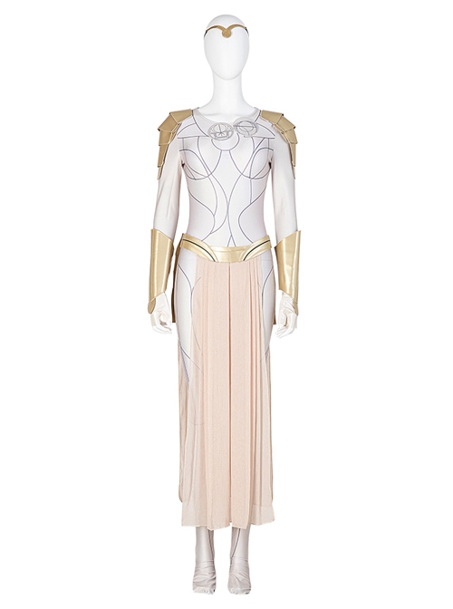 Eternals Thena Beige Battle Suit Design Combination 2 Halloween Cosplay Costume White Gloves
