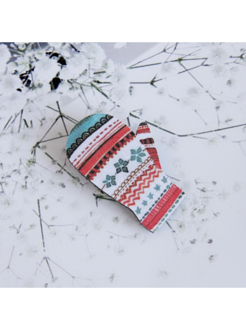 Retro Fashion Christmas Cute Cartoon Color Pattern Gloves Cloth Brooch