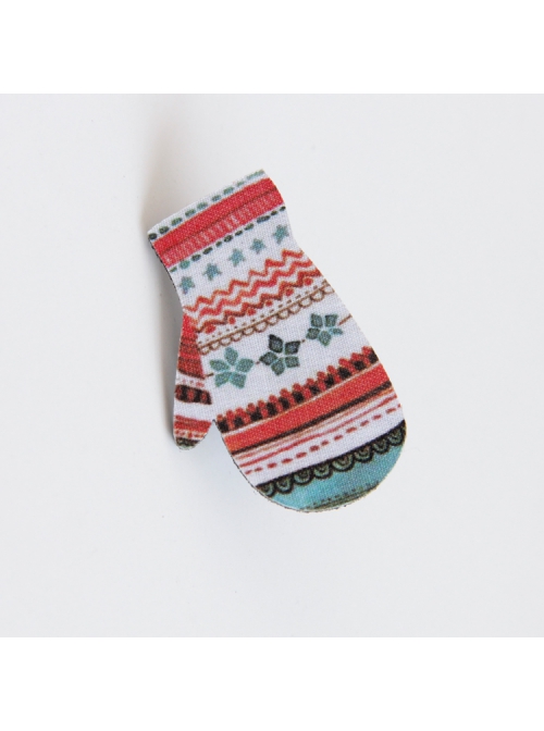 Retro Fashion Christmas Cute Cartoon Color Pattern Gloves Cloth Brooch