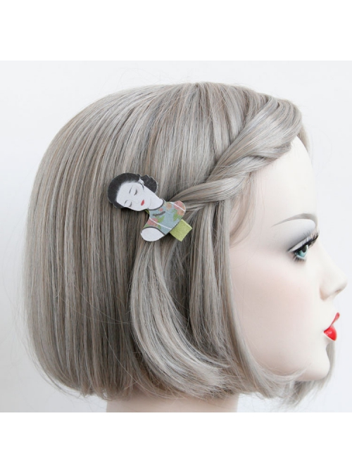 Personality Simplicity Creativity Retro Black Hair Eyes Closed Cheongsam Woman Duckbill Hairpin