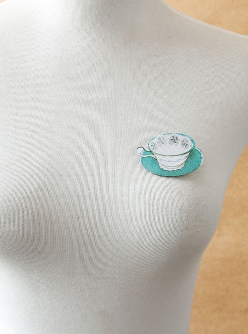 Creative Cute Fashion Retro Cartoon Green Teacup Cloth Female Brooch