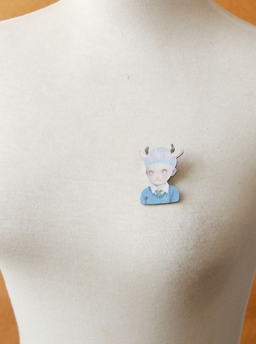 Cartoon Horns Elf Girl Cute Fashion Retro Fabric Simple Brooch
