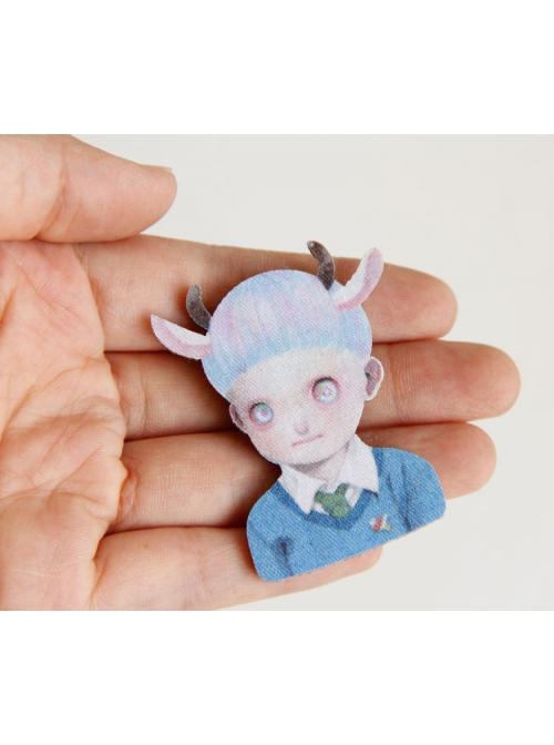 Cartoon Horns Elf Girl Cute Fashion Retro Fabric Simple Brooch