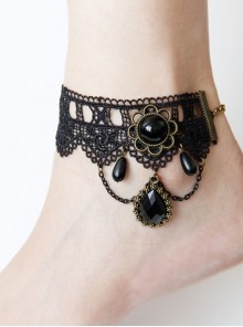 Retro Gothic Black Lace Pearl Gem Fashion Simple Female Anklet