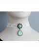 Fashion Baroque Vintage White Lace Blue Artificial Gemstone Pendant Female Short Necklace