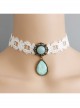 Fashion Baroque Vintage White Lace Blue Artificial Gemstone Pendant Female Short Necklace