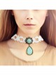 Fashion Baroque Vintage White Lace Blue Artificial Gemstone Pendant Female Short Necklace