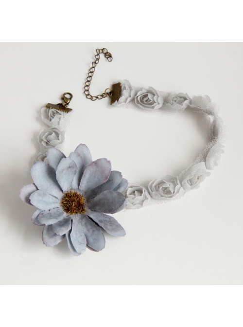 Fashion Leisure Gray Flowers Vacation Tourism Commemorative Female Choker