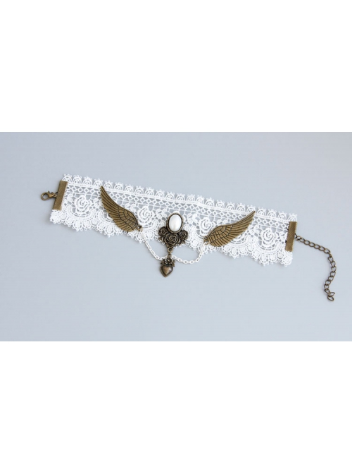 Handmade Retro Fashion White Lace Pearl Love Rose Wings Female Anklet