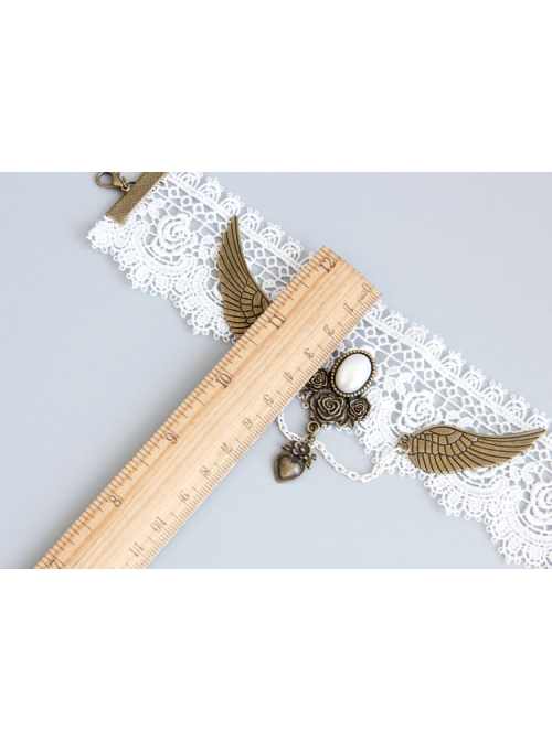 Handmade Retro Fashion White Lace Pearl Love Rose Wings Female Anklet