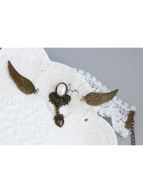 Handmade Retro Fashion White Lace Pearl Love Rose Wings Female Anklet