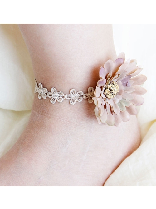 Lady Sweet Golden Lace Simulation Flower Fashion Fashion Anklet