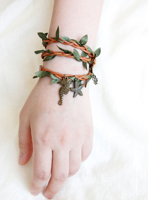 Daily Leisure Vacation Travel Fashion Retro Multi-Purpose Starfish Seahorse Artificial Rattan Adjustable Bracelet