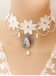 White Lace Flower Imitation Pearl Beauty Portrait Gemstone Pendant Retro Female Short Necklace