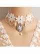 White Lace Flower Imitation Pearl Beauty Portrait Gemstone Pendant Retro Female Short Necklace