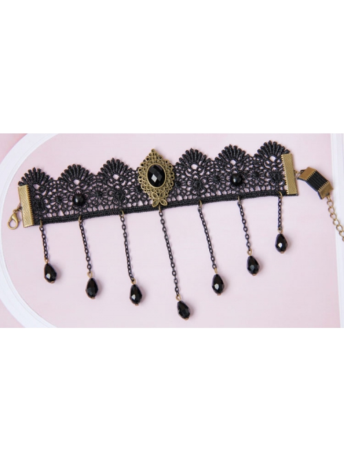 Creative Fashion Retro Gothic Black Tassel Lace Artificial Crystal Female Armband