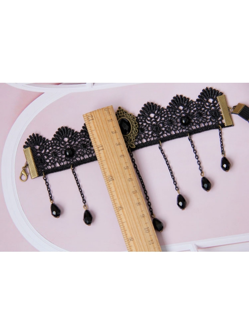 Creative Fashion Retro Gothic Black Tassel Lace Artificial Crystal Female Armband