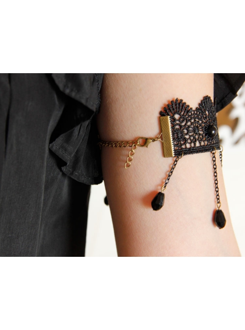 Creative Fashion Retro Gothic Black Tassel Lace Artificial Crystal Female Armband