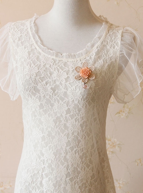 All-Match Retro Fashion Cute Golden Lace Pink Flowers Female Sweater Brooch