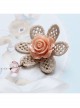 All-Match Retro Fashion Cute Golden Lace Pink Flowers Female Sweater Brooch