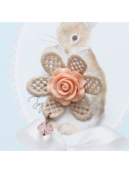 All-Match Retro Fashion Cute Golden Lace Pink Flowers Female Sweater Brooch