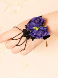 Fashion Retro Personality Velvet Rope Purple Flowers Black Lace Tassel Female Bracelet