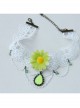 Retro Green Small Chrysanthemum Gemstone Pendant White Lace Tassel Fashion Female Short Necklace