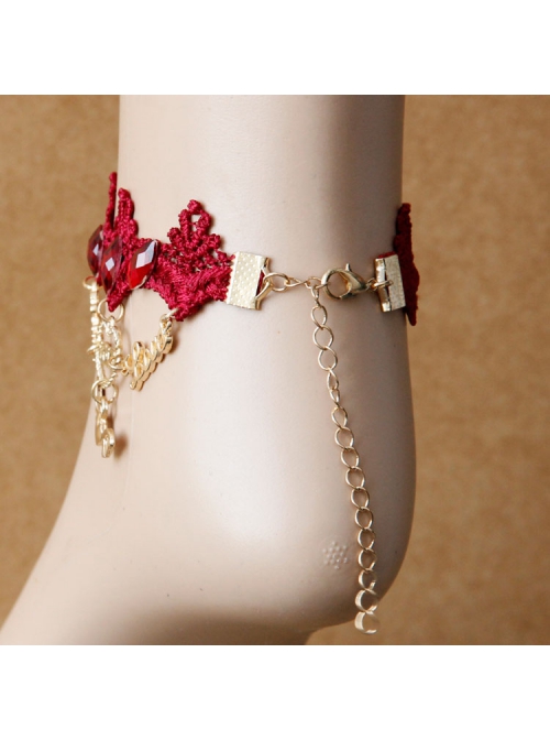 Love Letters Heart Wings Christmas Valentine'S Day Red Lace Retro Fashion Female Anklet