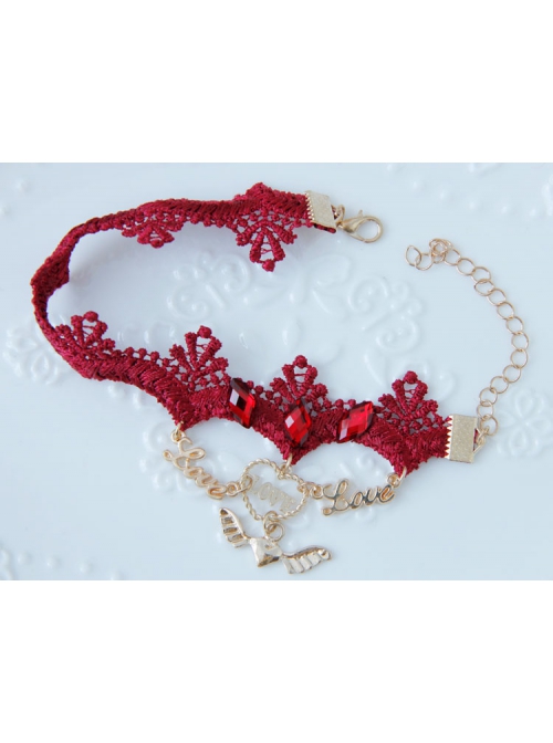 Love Letters Heart Wings Christmas Valentine'S Day Red Lace Retro Fashion Female Anklet
