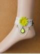 Sweet Retro White Lace Green Flowers Tassels Gemstone Pendant Women Fashion Anklet