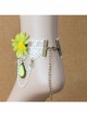 Sweet Retro White Lace Green Flowers Tassels Gemstone Pendant Women Fashion Anklet