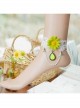 Sweet Retro White Lace Green Flowers Tassels Gemstone Pendant Women Fashion Anklet