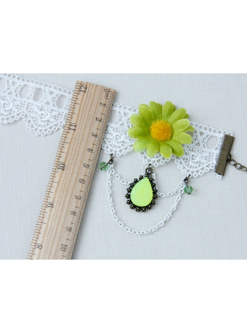 Sweet Retro White Lace Green Flowers Tassels Gemstone Pendant Women Fashion Anklet