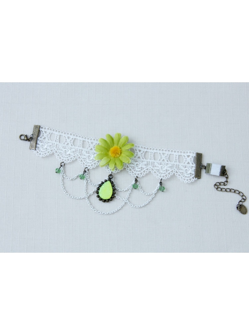 Fashion Retro Bride Green Flowers White Lace Tassels Gemstone Pendant Female Armband