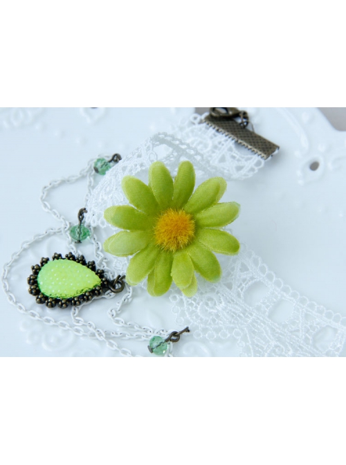 Fashion Retro Bride Green Flowers White Lace Tassels Gemstone Pendant Female Armband